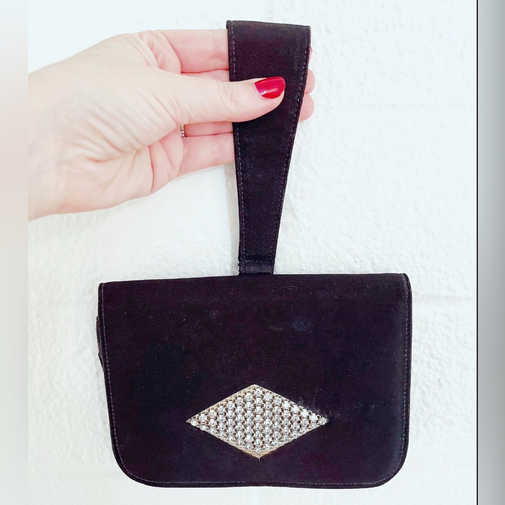 Vintage 1930's Black Fabric Bag with Rhinestone Detailing
